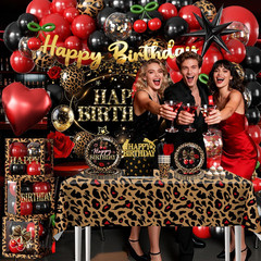 258Pcs Cheetah Print Birthday Decorations, One-Stop Set for 25 People, Includes
