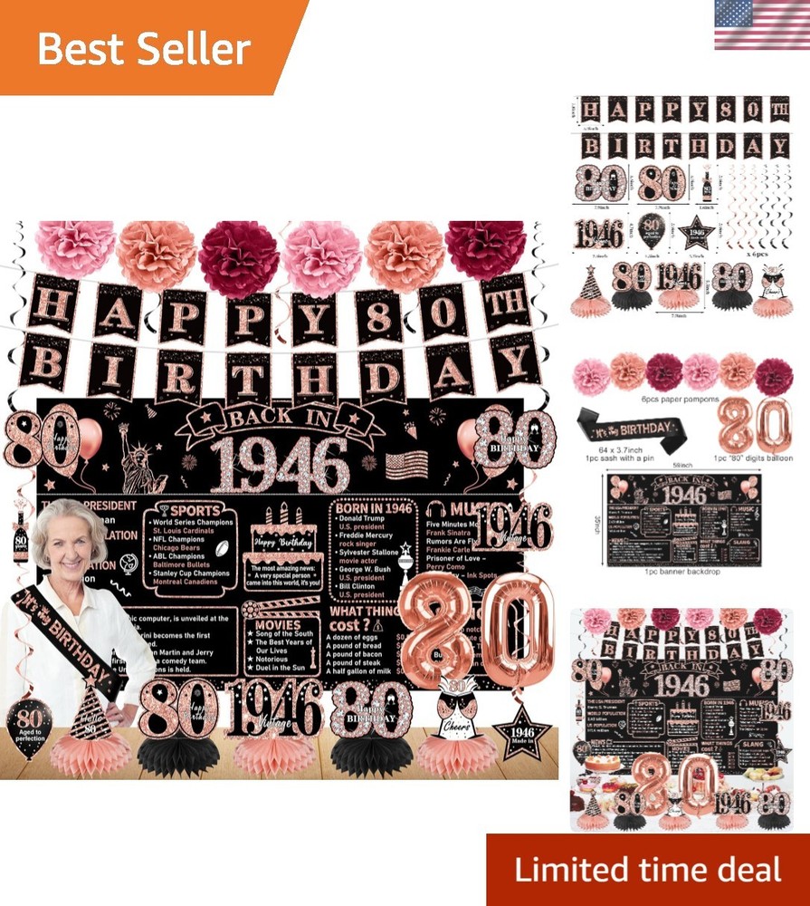 80th Birthday Decorations for Women, 21pcs the 1946 Banner Balloon Party Sup…