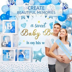 Baby Shower Decorations for Boy, Blue Baby Party Decor Kit with Balloons Boxe…