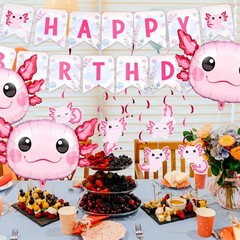 12 Pcs Axolotl Party Decorations Include Axolotl Aluminum Foil Balloons, Hang…