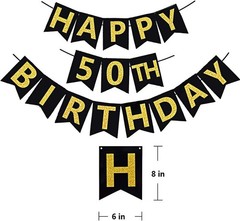 Classy 50th Birthday Celebrations: Black & Gold Banner & Hanging Swirls Ensemble