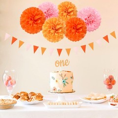 Pink-Orange Groovy Party-Decorations Pom-Poms Streamers – 23pcs Fall Autumn T…