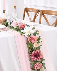 Flower Garland Decorations, 6.07Ft Pink Floral Rose Garland, Artificial
