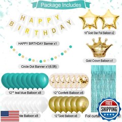 Iysoll Teal Blue and Gold Birthday Party Decorations Happy Birthday Banner Tu