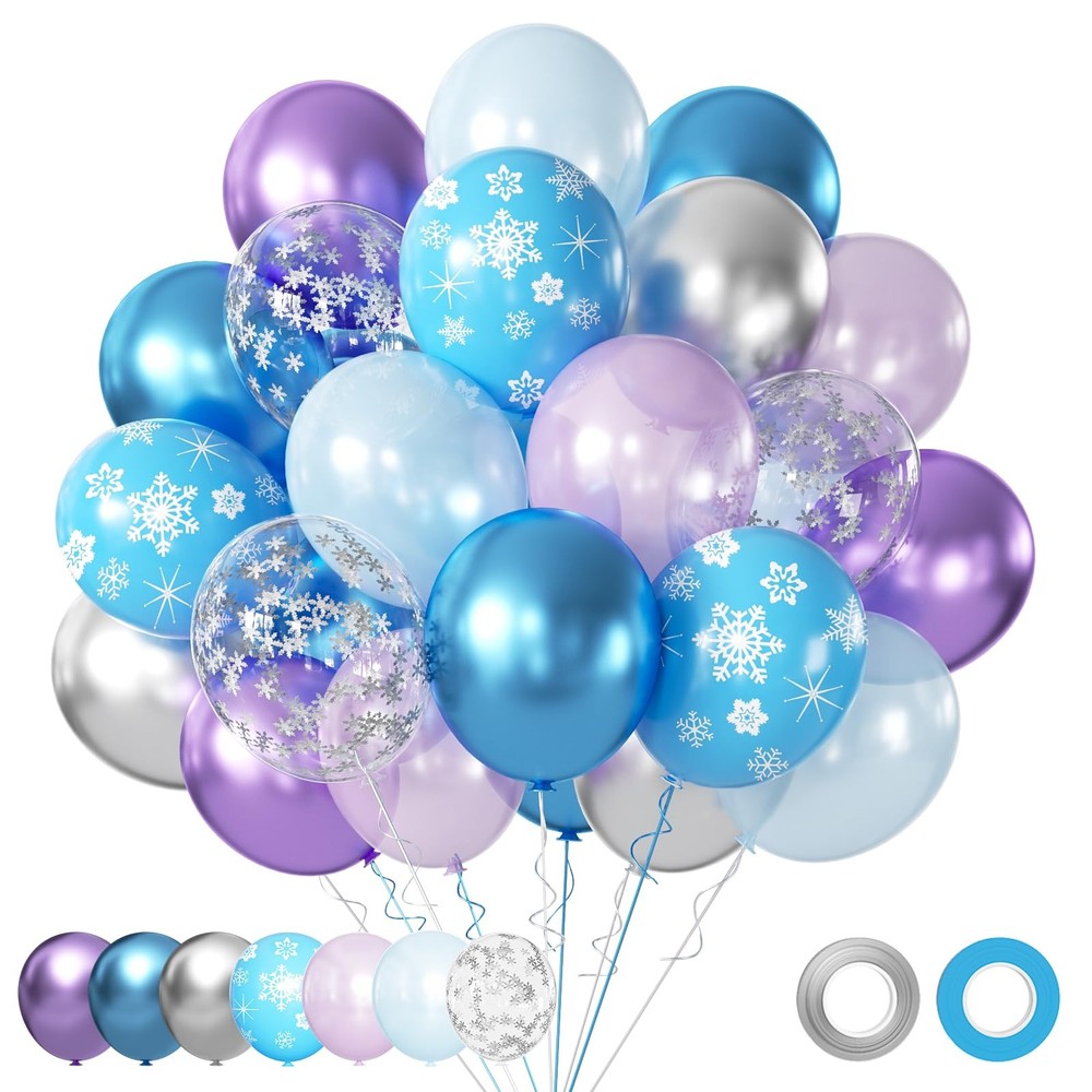 Frozen Balloons, 50pcs 12 Inch Purple Blue Purple Balloons Snow Balloons for …