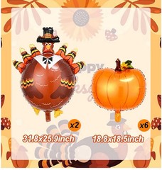 24 Fall Thanksgiving Mylar Balloon Maple Oak Leaf Acorn Pumpkin Squirrel Turkey