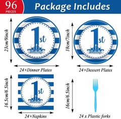 Charming 96-Piece 1st Birthday Tableware – Convenient & Disposable for Parties