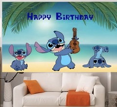 Lilo & Stitch Happy Birthday Surprise Cake Banner 40X60″ Backdrop Wall Decor