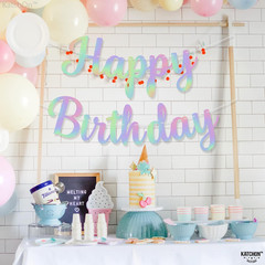 , Iridescent Cursive Happy Birthday Banner – Pre-Strung, 10 Feet | Birthday Deco