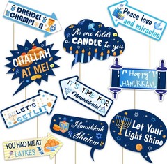 Hanukkah Photo Booth Props Set 10-Piece Blue Jewish Party Decorations Funny