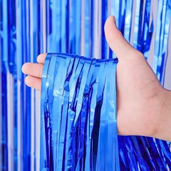 4 PCS Blue Foil Fringe Backdrop Curtains Tinsel Streamers Birthday Party Decor