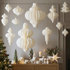 12 Pcs 3D White Honeycomb Paper Lanterns – Hanging Ornaments for Indoor/Outdoor