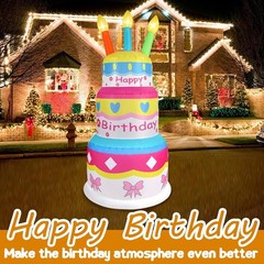 6 FT Inflatable Happy Birthday Cake Decorations, with Candles, Build-in LED Ligh