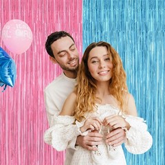 2 Pack Pink Blue Foil Curtains | Elegant Gender Reveal Backdrop, 3.28 x 7.05 FT