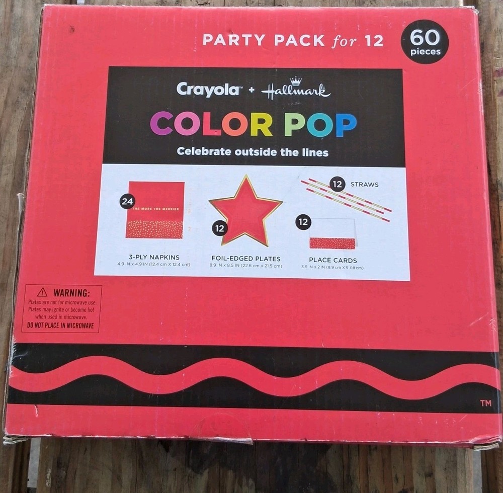 Crayola+Hallmark Color Pop Party Pack for 12-60 Piece Set NIB Plates Napkins etc