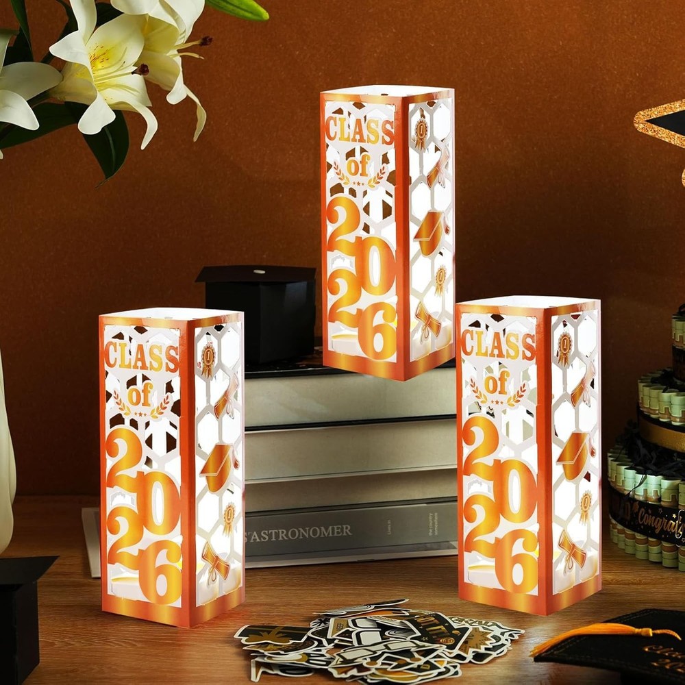6 PCS Light Up Graduation Centerpiece Lantern Boxes Class of 2026 Gold