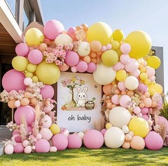 Pastel Pink Yellow Balloon Arch, Double Stuffed Light Yellow Pink Ivory Ballo…