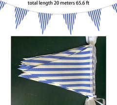 20 Meters 66Ft Blue and White Stripes Pennant Bunting Striped Banner, Double Sid