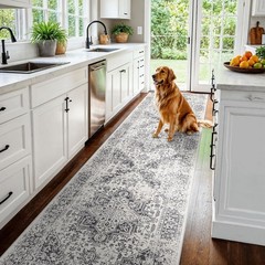 3×15 Washable Hallway Runner Rug – Vintage Kitchen 3×15, Distressed Grey