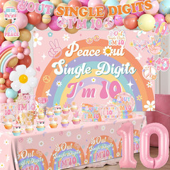 10Th Birthday Decorations for Girl,288Pcs Peace Out Single Digits Party Decor Gr