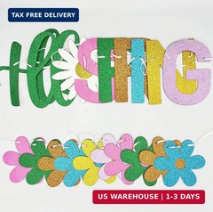 JOZON Hello Spring Banner and Flower Banner Colorful Glittery Spring Flower Bann