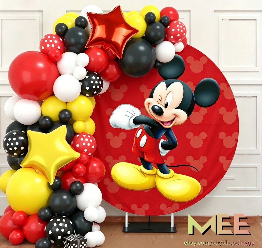 Round Mickey Mouse Birthday Party Decorations Backdrop Cover Photo Background ME