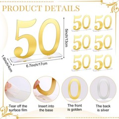 Mirror Gold 50th Anniversary Birthday Decorations Acrylic Table Numbers 6 PCS