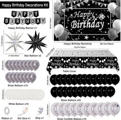 Silver and Black Birthday Decorations for Men Women Boys Girls 80 PCS White B…