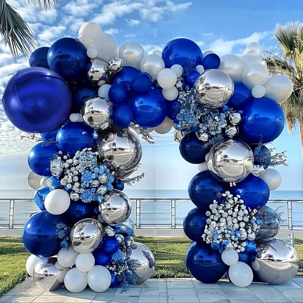 Navy Blue White Balloons Royal Blue Silver Balloon Garland Arch Kit for Birth…