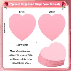 Pink 6 Inch Large Heart Paper Cutouts Double Sided Shape Party Decor 72 PCS