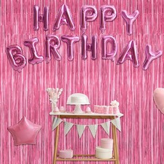 2 Pack Pink Party Decorations, 3.28 FT x 7.05 FT Pink Backdrop, Metallic Tinsel
