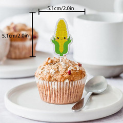 18Pcs Yellow Glitter Cute Corn Dessert Cupcake Topper Funny Vegetable Theme Deco