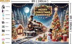 8x6ft Christmas Express Train Backdrop Merry Christmas Snowman Party Decor Sign
