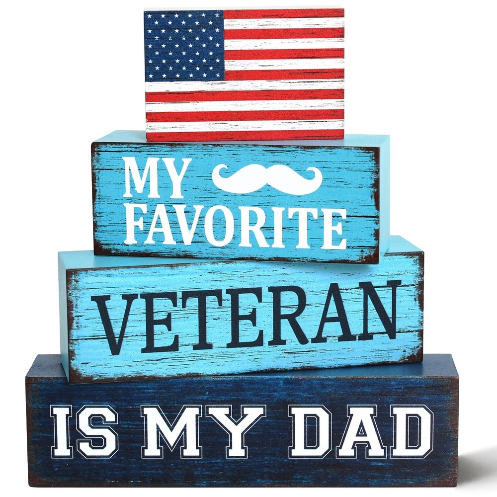 4 Pcs Dad Veteran Wooden Tiered Tray Decor, Father Day Decorations Gifts for …