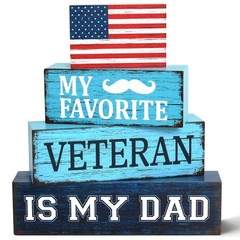 4 Pcs Dad Veteran Wooden Tiered Tray Decor, Father Day Decorations Gifts for …