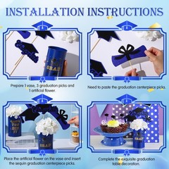 3 Sets Class of 2025 Graduation Centerpieces Blue Silk Flower Metal Vase