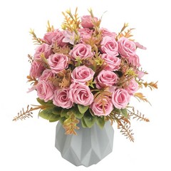 Artificial Rose Silk Flower Pink Bundle Bouquet Wedding Party Kitchen Office Dec
