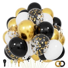 68Pcs Black White Gold Balloons with 12 Inch Black Gold Confetti Balloons for…
