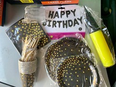 87pc Birthday Party Supplies Set Decor Balloons Lights Pink Blue Gold White Blk