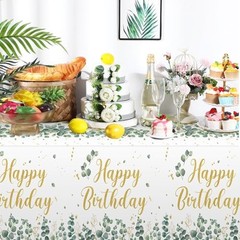 3 Pcs Sage Green Disposable Tablecloth Happy Birthday Table Cover 54 x 108