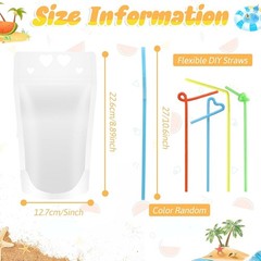 Reusable Clear Drink Pouches Plastic Pouch Straw Bag Juice Party Festival Picnic