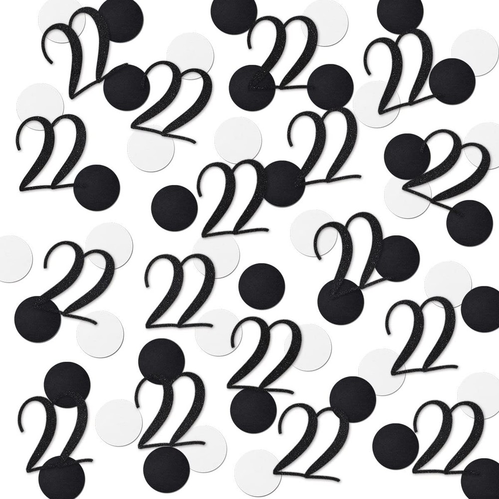 Black Glitter 22 Confetti 22nd Birthday Number 200 PCS Anniversary Decor