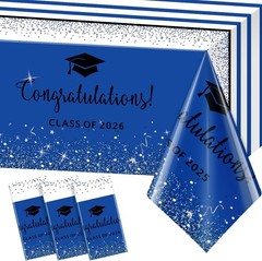 3 Pack Class of 2026 Graduation Tablecloths Blue Black Foil Dot Rectangular P…
