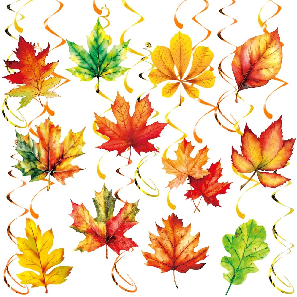 30 PCS Fall Maple Leaf Hanging Swirls Thanksgiving Ceiling Decor Streamers