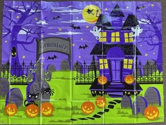 HALLOWEEN BANNER Spooky HAUNTED HOUSE Large Plastic 64″ x 48″ Cemetery Vintage
