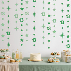 Green 13Th Birthday Decorations Number 13 Circle Dot Star Garland Glitter Stream