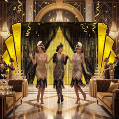 7 Pcs Great 1920S Party Decorations Roaring 20S Black Gold Backdrop and Foil Fri