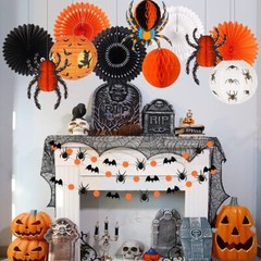 Halloween Party Decorations Orange Black Hanging Spider Bat Lantern Honeycomb