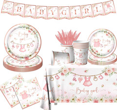 Rose Gold Baby Shower Tableware Set,Pink Girl Baby Shower Plates and Napkins Set