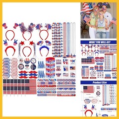 4th of July Accessories Bulk Party Supplies, 164Pcs Patriotic Party Favors Set f